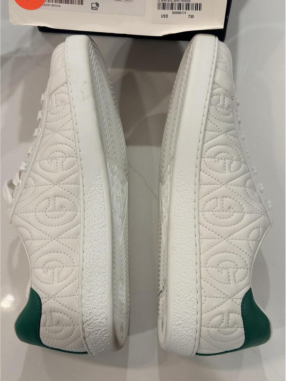 Gucci White Green Quilted Leather Low Top Sneakers Mens Sz G7+ US Sz 8 8.5 - Picture 5 of 9